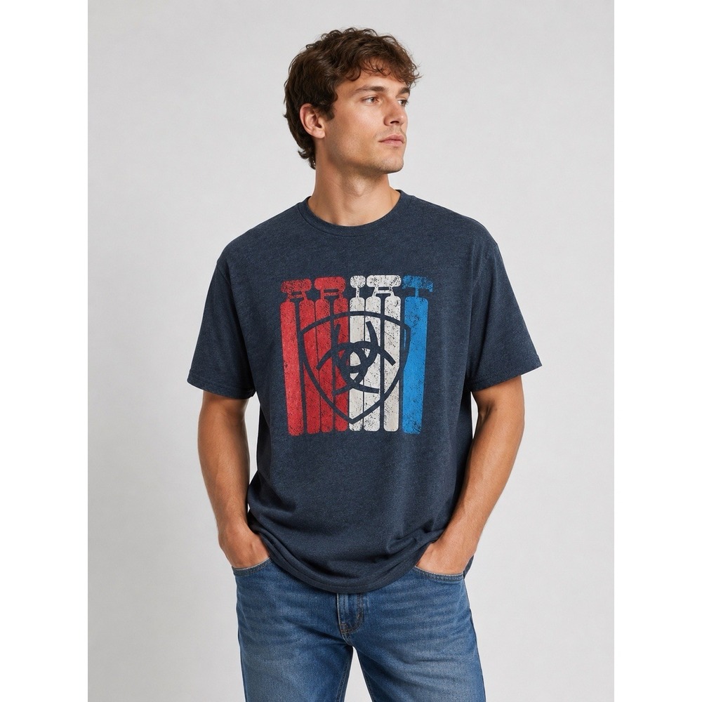 Ariat Graphic Tee Shirt Men's Size L Navy Patriotic Distressed Logo Casual‎
